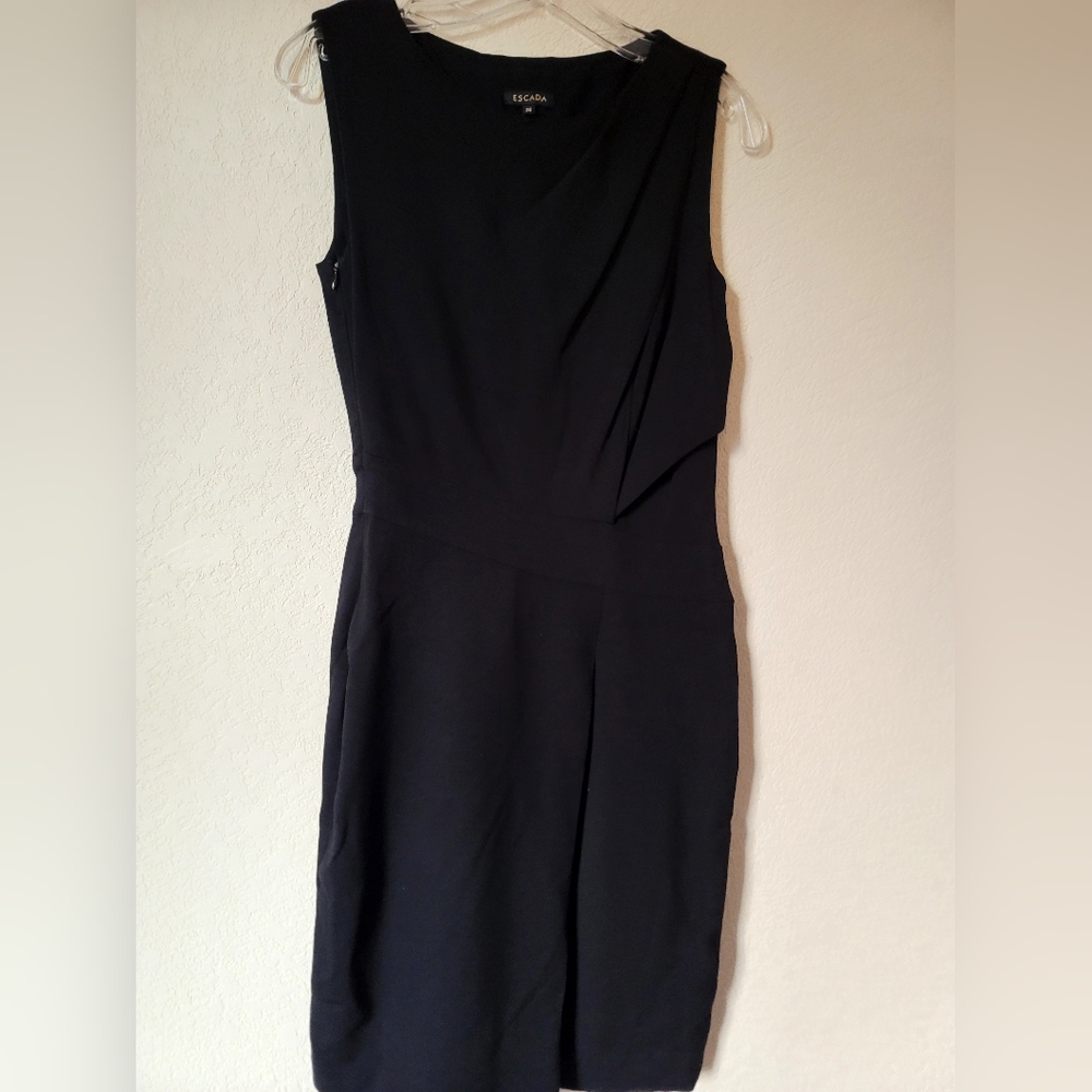 Escada Dress Jet Black Asymmetrical Waist Sheath Stretch Womens Size 36/XS